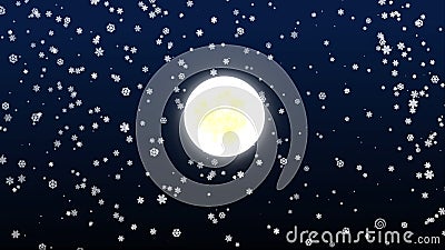 full moon fall snow at night Cartoon Illustration