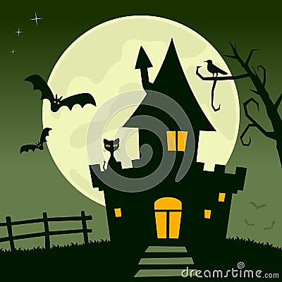 Full Moon Haunted House Vector Illustration