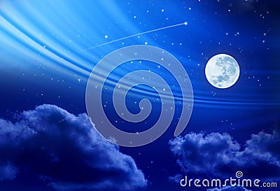 Full Moon Night Sky Stars Stock Photo