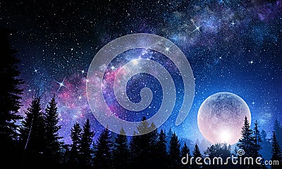 Full moon in night starry sky Stock Photo