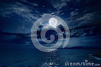 Full moon over sea Stock Photo