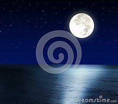 Full moon over the sea Stock Photo