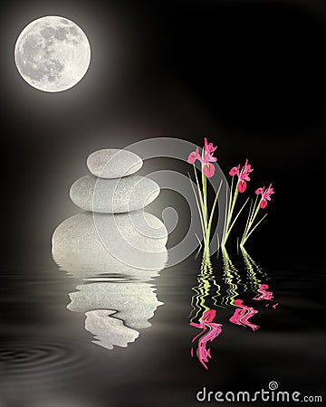 Full Moon Over Zen Garden Stock Photography - Image: 8620142