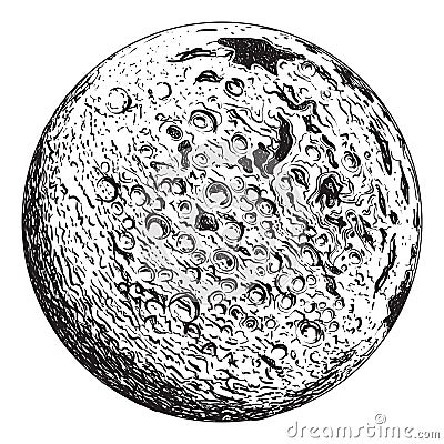 Full Moon planet with lunar craters. Vector Illustration