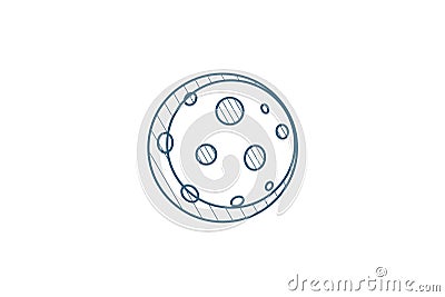 Full Moon, satellite isometric icon. 3d line art technical drawing. Editable stroke vector Cartoon Illustration