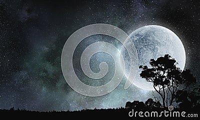 Full moon in sky . Mixed media Stock Photo