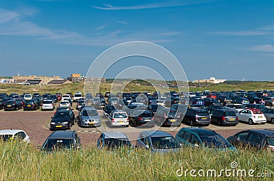 Full parking area in dunes Editorial Stock Photo