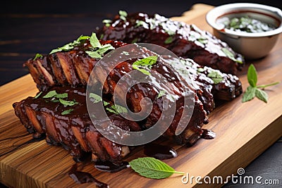 full rack of bbq ribs with a saucy glaze Stock Photo