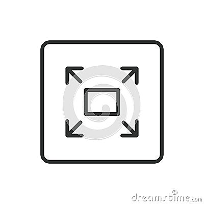 Full screen, in line design. Maximize, expand, enlarge, full screen mode, screen icon, fullscreen, display on white Vector Illustration