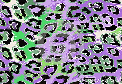 Seamless leopard cheetah animal skin pattern. Ornamental Purple Green Design for women textile fabric printing. Stock Photo