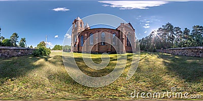 Full seamless spherical hdri panorama 360 degrees angle near neo gothic decorative medieval style architecture church in Stock Photo