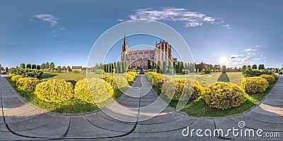 Full seamless spherical hdri panorama 360 degrees angle near neo gothic decorative medieval style architecture church in Stock Photo