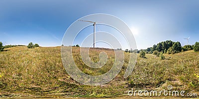 Full seamless spherical hdri panorama 360 degrees angle view near windmill propeller in equirectangular projection, VR AR virtual Stock Photo