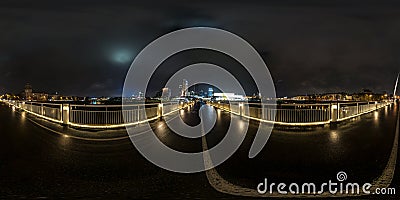 Full seamless spherical night panorama 360 degrees angle view on pedestrian bridge in equirectangular projection, ready for VR AR Stock Photo