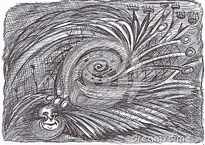 Psychedelic snail. Figure ballpoint pen. Stock Photo