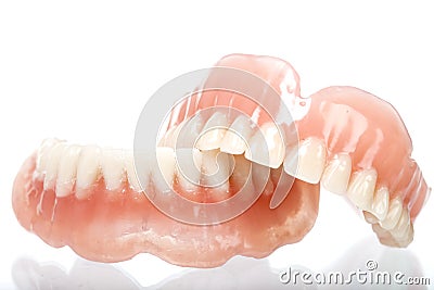Full set of acrylic denture Stock Photo