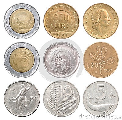 Full set of italian coins Stock Photo