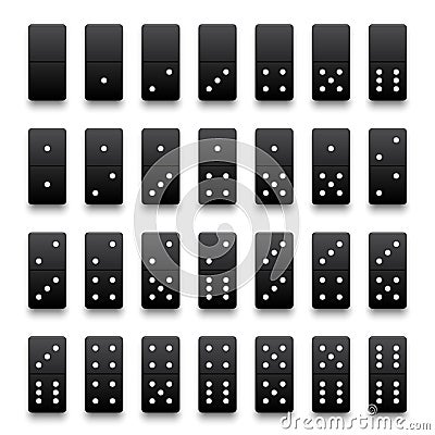 Full set of realistic black domino pieces. Cartoon Illustration