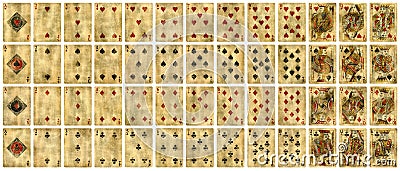 Full set of Vintage playing cards isolated on white Stock Photo