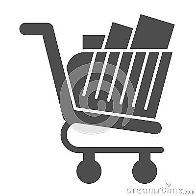 Full shopping cart glyph icon. Market trolley with product packages. Commerce vector design concept, solid style Vector Illustration