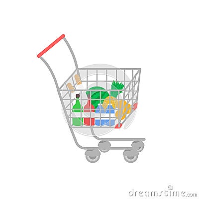 Full shopping trolley. Vector Illustration
