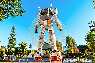 Full size Gundam Performances Outside DiverCity Tokyo Plaza, Odaiba, Tokyo, Japan - 27 November 2015: It is 18m tall The Editorial Stock Photo