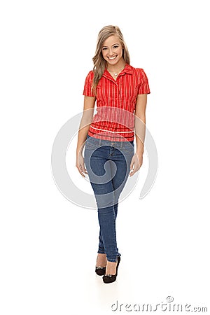 Full size photo of casual woman smiling Stock Photo