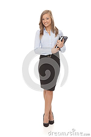 Full size photo of happy businesswoman Stock Photo