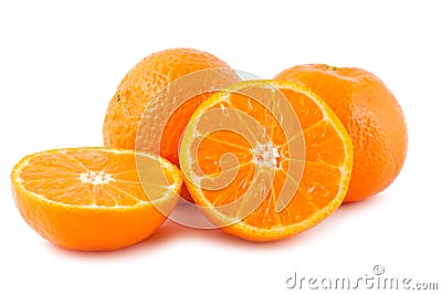 Full and sliced ripe tangerines Stock Photo