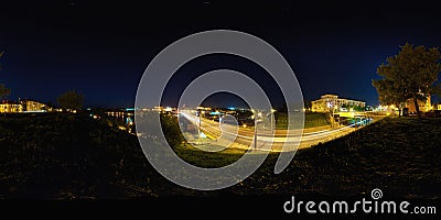 Full spherical 360 by 180 degrees seamless panorama in equirectangular equidistant projection, panorama of night park Stock Photo