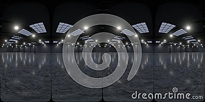 Full spherical hdri panorama 360 degrees of empty exhibition space. backdrop for exhibitions and events. Tile floor. Marketing Stock Photo