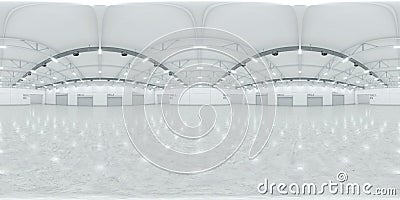 Full spherical hdri panorama 360 degrees of empty exhibition space. backdrop for exhibitions and events. Tile floor. Marketing Stock Photo