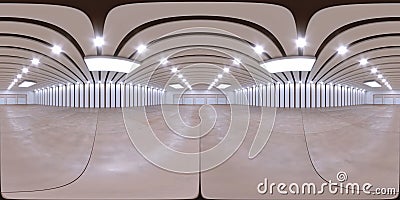 Full spherical hdri panorama 360 degrees of empty exhibition space. backdrop for exhibitions and events. Tile floor. Marketing Stock Photo