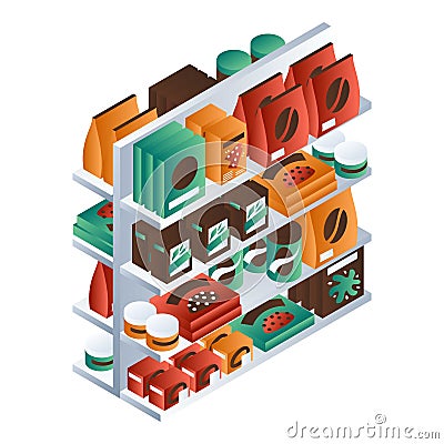 Full supermarket shelf icon, isometric style Vector Illustration