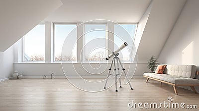 Full Telescope Design With Partial Overlap: Hyper-realistic Empty Living Room Photography Stock Photo