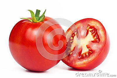 Full tomato and a half isolated with clipping path Stock Photo