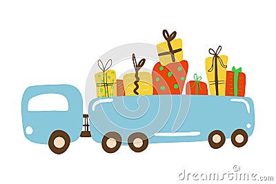 Full truck full of gifts for the christmas or birthday Vector Illustration