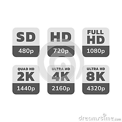 Full and ultra hd screen resolutions label sticker set Vector Illustration