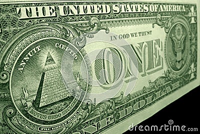 High angle, shot of the pyramid, from the great seal, on the back of the US dollar bill. Stock Photo