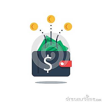 Full wallet with money, financial budget, cash loan Vector Illustration