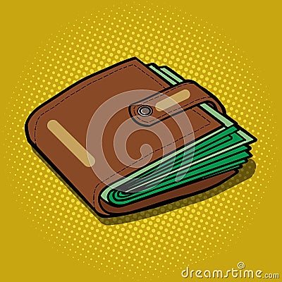 Full wallet with money pop art vector Vector Illustration