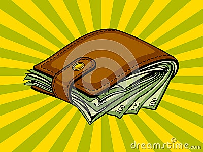 Full wallet with money pop art vector Vector Illustration