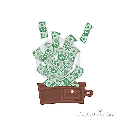 Full wallet of money. Money in a purse Vector Illustration