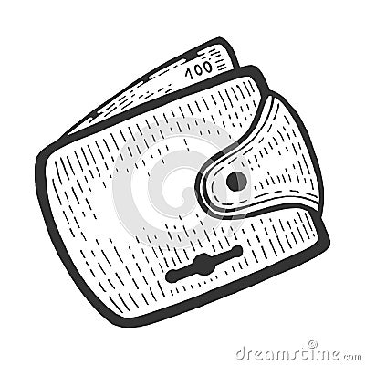 Full wallet with money sketch engraving vector Vector Illustration