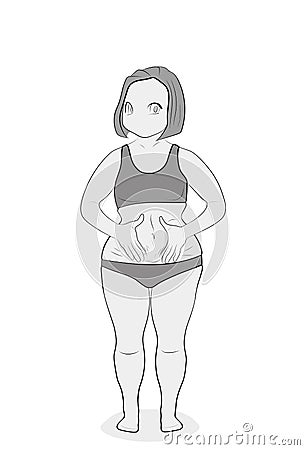 The full woman shows her fullness. slimming concept. vector illustration. Vector Illustration