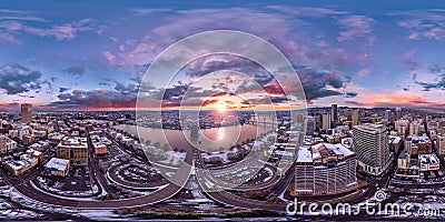 Portland downtown sunrise 360 by 180 photosphere Stock Photo