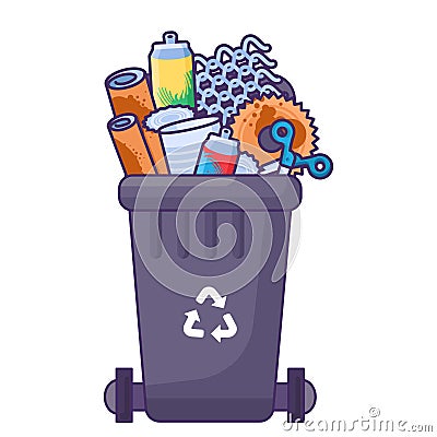 Fulled Transportable Metal Waste Container Vector Illustration