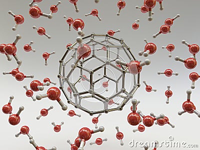 Fullerene C60 With Water Molecules Stock Photo