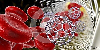 Fullerene nanoparticles in blood Cartoon Illustration