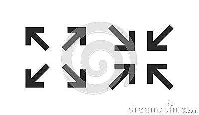 Fullscreen pictogram arrow size icon. Full screen bigger extend video wide web app maximize symbol icon, enlarge. Vector Illustration